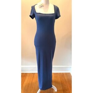 NWT BY SEE YOU MONDAY Ribbed Square Neck Short Sleeve Maxi Dress Blue Size Large